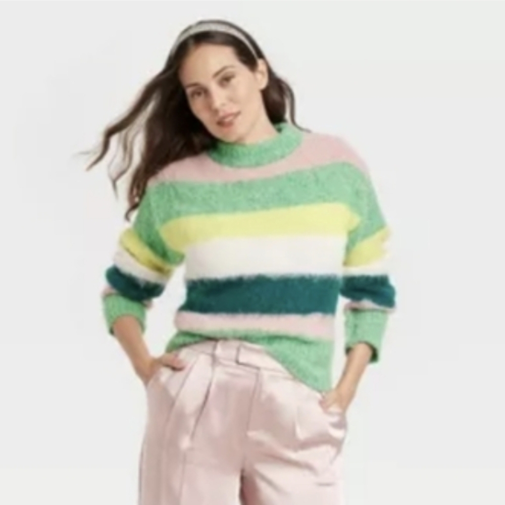 A New Day Crewneck Striped Brushed Pullover Oversized Size XS - Picture 4 of 6